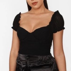 black puff sleeve mesh top